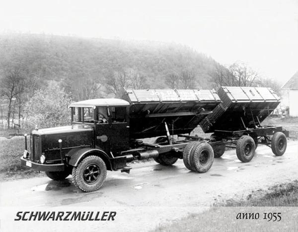 Schwarzm&uuml;ller Austria - 1955 three-way dump bed truck and trailer combination