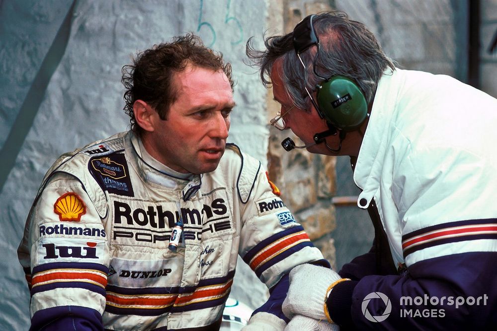 Jochen Mass talks with Norbert Singer, Porsche designer