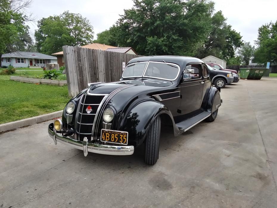 Photo of a black 1935 Chrysler Airflow sedan