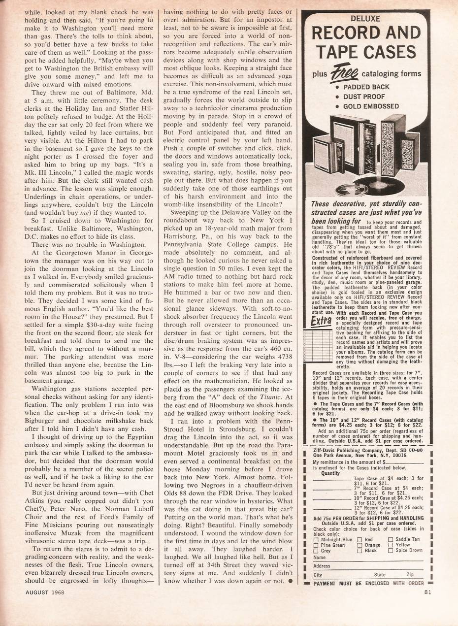 Car and Driver, August 1968, page 81, final page of Charles Fox's Mark III Viewpoint