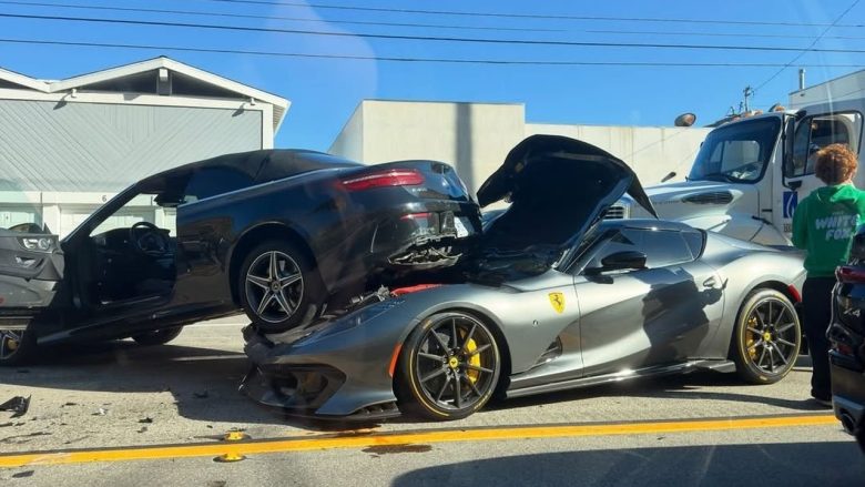Ferrari 812 Competizione Aperta : le V12 de 830 ch termine sa course sur le capot d’une Mercedes