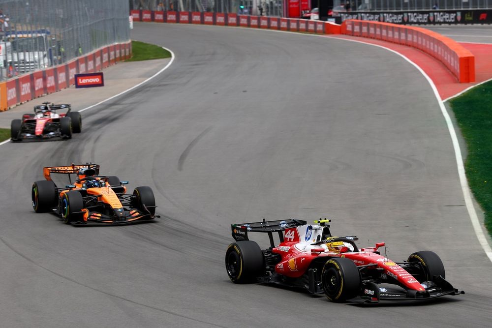 Lewis Hamilton, pictured here ahead of Oscar Piastri, was the subject of a stewards' investigation.